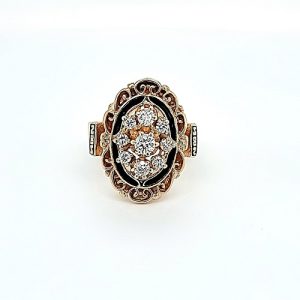 Vintage Oval 14K Yellow Gold 9 RBC Diamonds & Enamel Accented Ring