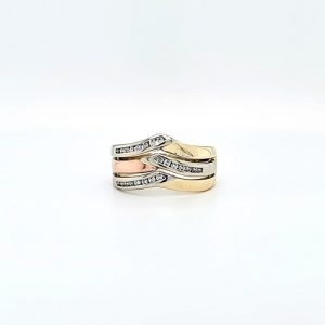 10K Tri-Gold 3 Way Fashion Ring w/ 23 RBC Diamonds
