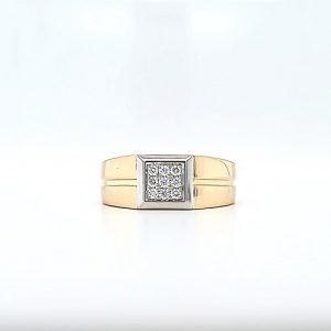 14K Yellow & White Gold 9 RBC Diamond Signet Style Ring