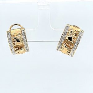 Pair of 14K Yellow Gold Diamond Accent Elephant Half Hoop Omega Earrings