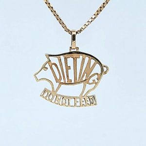 10K Yellow Gold “Dieting Do Not Feed” Pig Charm/Pendant