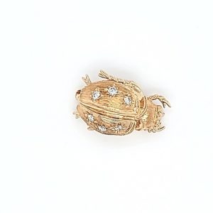 14K Yellow Gold 21.25mm Ladybug Brooch Pin w/ 6 Diamonds