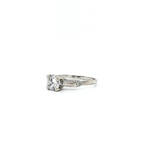 Platinum Engagement Ring w/ .92CT RBC Diamond Centre & 2 Single Cut Diamond Accents