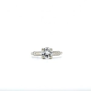 Platinum Engagement Ring w/ .92CT RBC Diamond Centre & 2 Single Cut Diamond Accents