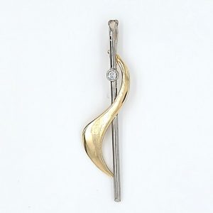 18K Yellow Gold & Platinum Stylized Drop Pendant w/ .10CT RBC Diamond