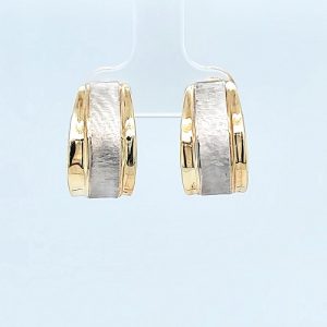 Pair of 14K Yellow & White Gold Concave Centre Omega Hoop Earrings