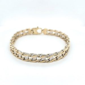 14K Yellow & White Gold 8.25″ Railway Track Style Link Bracelet