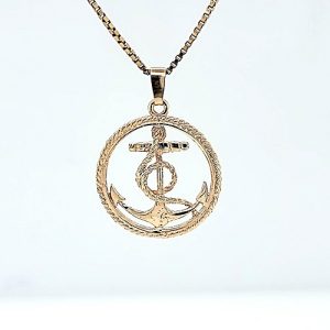10K Yellow Gold 22mm Anchor & Rope Circle Pendant