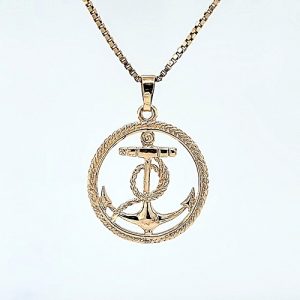 10K Yellow Gold 22mm Anchor & Rope Circle Pendant