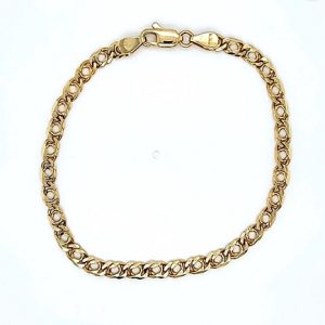 18K Yellow Gold 8″ Stylized Flat Double Curb Link Bracelet 