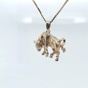 10K Yellow Gold 27mm Bull Pendant