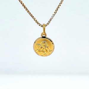 18K Yellow Gold 12mm Guardian Angel Disc Charm/Pendant