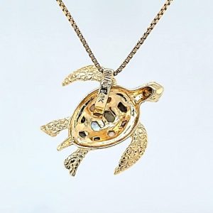 14K Yellow Gold 32.75mm Turtle Pendant w/ Abalone Shell Inlay