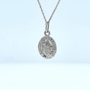 10K White Gold 18mm Oval St. Christopher Pendant