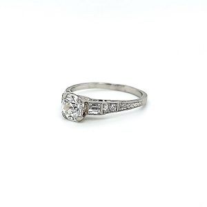 Vintage Platinum Engagement Ring w/ 1.01CT O.E.C. Diamond Centre & Multi Cut Diamonds