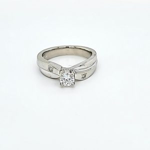 14K White Gold Engagement Ring w/ .33CT RBC Diamond Centre & 2 Diamond Accents