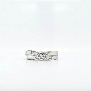 14K White Gold Engagement Ring w/ .33CT RBC Diamond Centre & 2 Diamond Accents