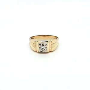 10K Yellow Gold .10CT Diamond Solitaire Signet Style Ring