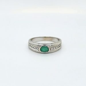 14K White Gold Semi Bezel Set Oval & 10 Diamond Ring