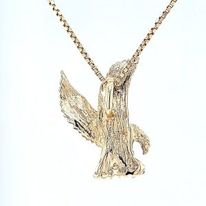 14K Yellow Gold 27mm Eagle Slider Pendant w/ 3mm Round Blue Topaz
