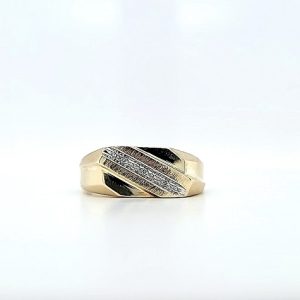 10K Yellow Gold 3 Diamond Accent Signet Style Ring