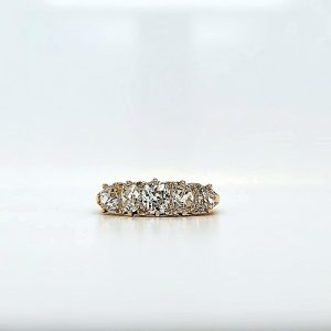 Antique 18K Yellow Gold Ring w/ 5 Old Mine Cut & 8 Rose Cut Diamonds