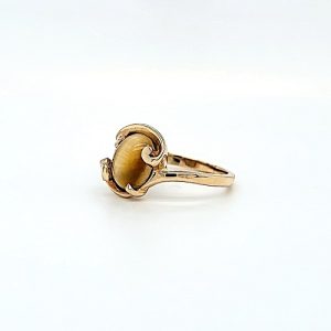 10K Yellow Gold 9x7mm Tigers Eye Offset Ring