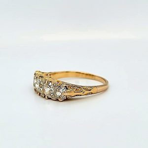 Antique 18K Yellow Gold Ring w/ 5 Old Mine Cut & 8 Rose Cut Diamonds