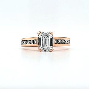 14K Rose Gold Engagement Ring w/ 1.00CT Emerald Cut Diamond Centre & RBC Diamonds