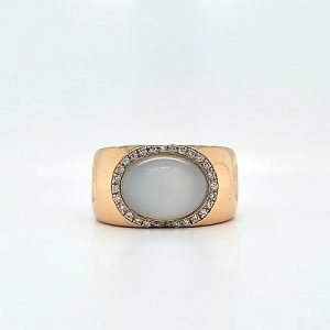 Jochen Pohl 18K Yellow Gold Ring w/ 5.92CT Moonstone & 28 Diamond Halo