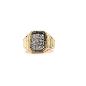 10K Yellow Gold Signet Ring w/ 20 Diamonds