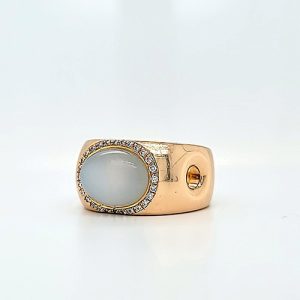 Jochen Pohl 18K Yellow Gold Ring w/ 5.92CT Moonstone & 28 Diamond Halo