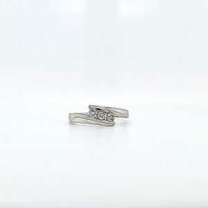 14K White Gold 3 RBC Diamond Offset Ring