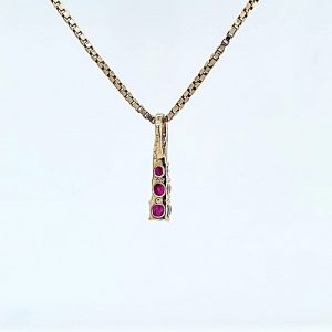 14K Yellow Gold 3 Graduated Size Round Rubies & 2 Diamond Accent Pendant