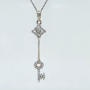 14K White Gold Multi-Cut Diamond Stylized Pendant