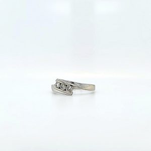 14K White Gold 3 RBC Diamond Offset Ring