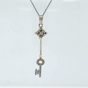 14K White Gold Multi-Cut Diamond Stylized Pendant