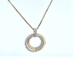 14K Yellow & White Gold Double Circle & Diamond Pendant