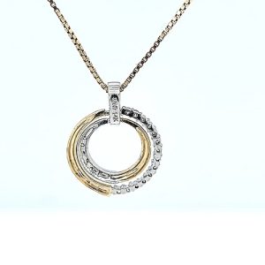 14K Yellow & White Gold Double Circle & Diamond Pendant
