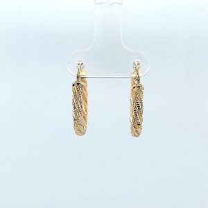 Pair of 14K Yellow Gold 20mm Textured Spiral Leverback Hoop Earrings 