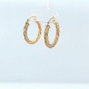 Pair of 14K Yellow Gold 20mm Textured Spiral Leverback Hoop Earrings 