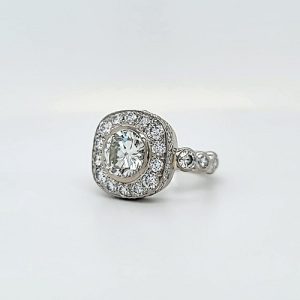 14K White Gold Hand Made Halo Style Diamond Engagement Ring w/ Diamond Accented Shank 3.77CT TDW