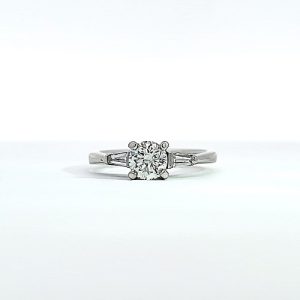 18K White Gold Engagement Ring w/ .53CT RBC Diamond Centre & 2 Baguette Diamonds 0.67CT TDW