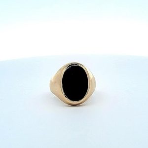 10K Yellow Gold Oval Onyx Signet Style Ring