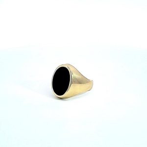 10K Yellow Gold Oval Onyx Signet Style Ring