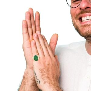 14K Yellow Gold Oval Jadeite Signet Style Ring