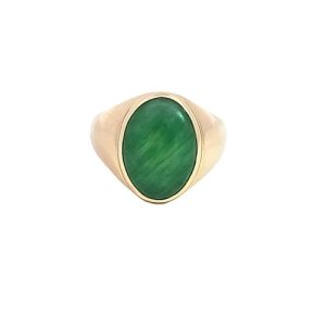 14K Yellow Gold Oval Jadeite Signet Style Ring