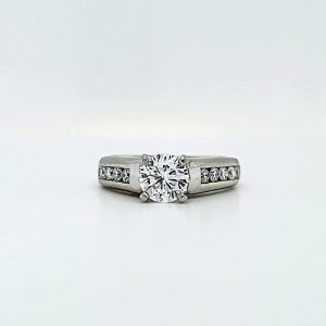 18K White Gold & Platinum Engagement Ring w/  .74CT RBC Diamond Centre & 10 Channel Set Diamonds
