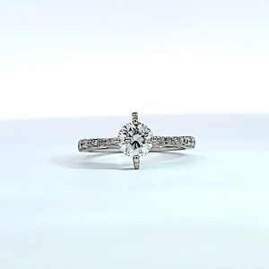 18K White Gold Engagement Ring w/ .69CT RBC Diamond Centre & 16 Diamonds