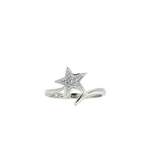 10K White Gold Star Wrap Around Ring w/Pave Set Diamonds